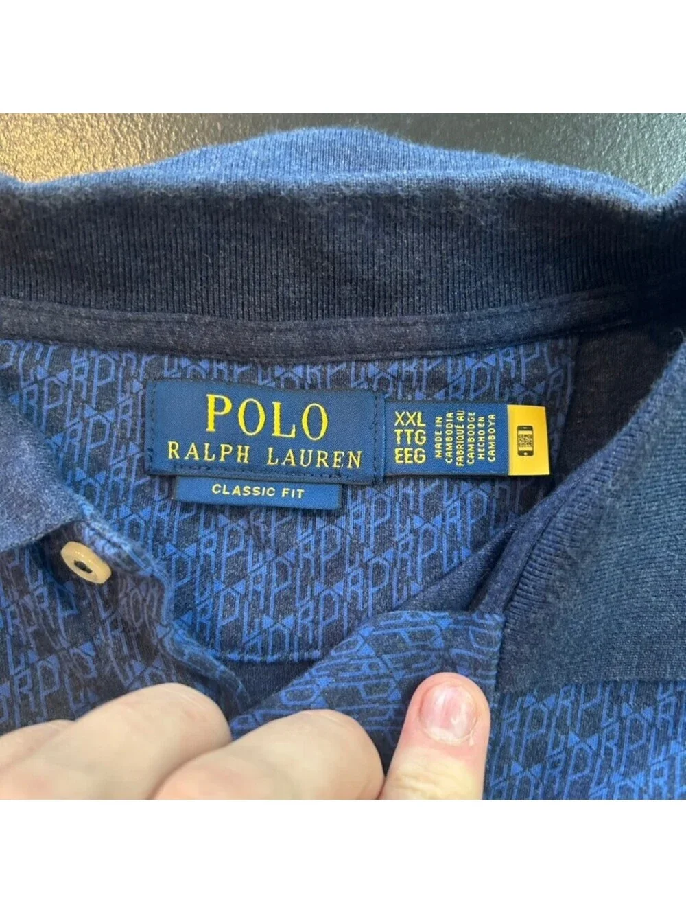 Vintage AOP Polo Ralph Lauren blue patterned polo shirt